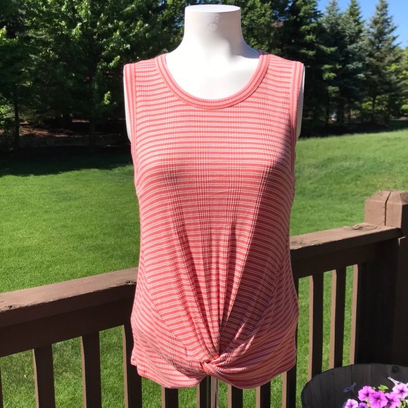 Lucky Brand Twist Top Ribbed Tank Top in Orange Coral Stripe L - Picture 6 of 16